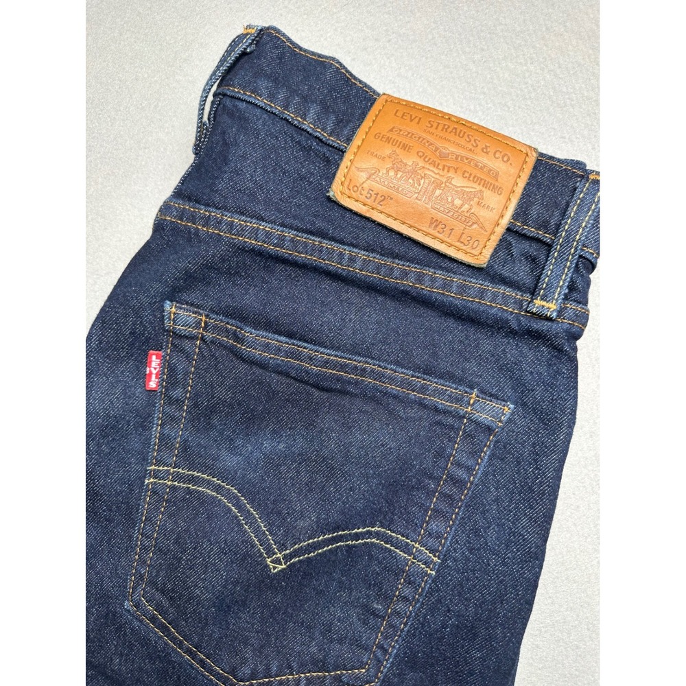 Levis Premium 512 Slim Taper Jeans Mens 31x28 Dark Indigo Wash Blue Denim Big E